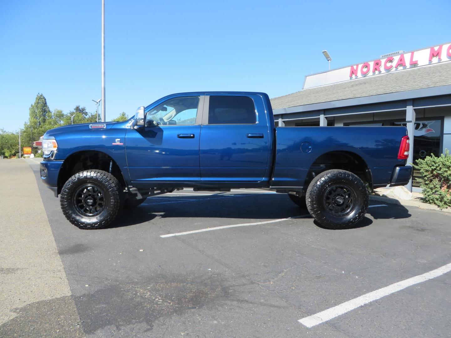 2023 Blue /black RAM 2500 Laramie Crew Cab SWB 4WD (3C6UR5FL9PG) with an 6.7L L6 OHV 24V TURBO DIESEL engine, 6A transmission, located at 2630 Grass Valley Highway, Auburn, CA, 95603, (530) 508-5100, 38.937893, -121.095482 - Laramie sitting on a Zone Offroad 4" suspension system, Fox shocks, 37" Nitto Ridge Grappler tires, and 18" Method Race Wheels. - Photo#7